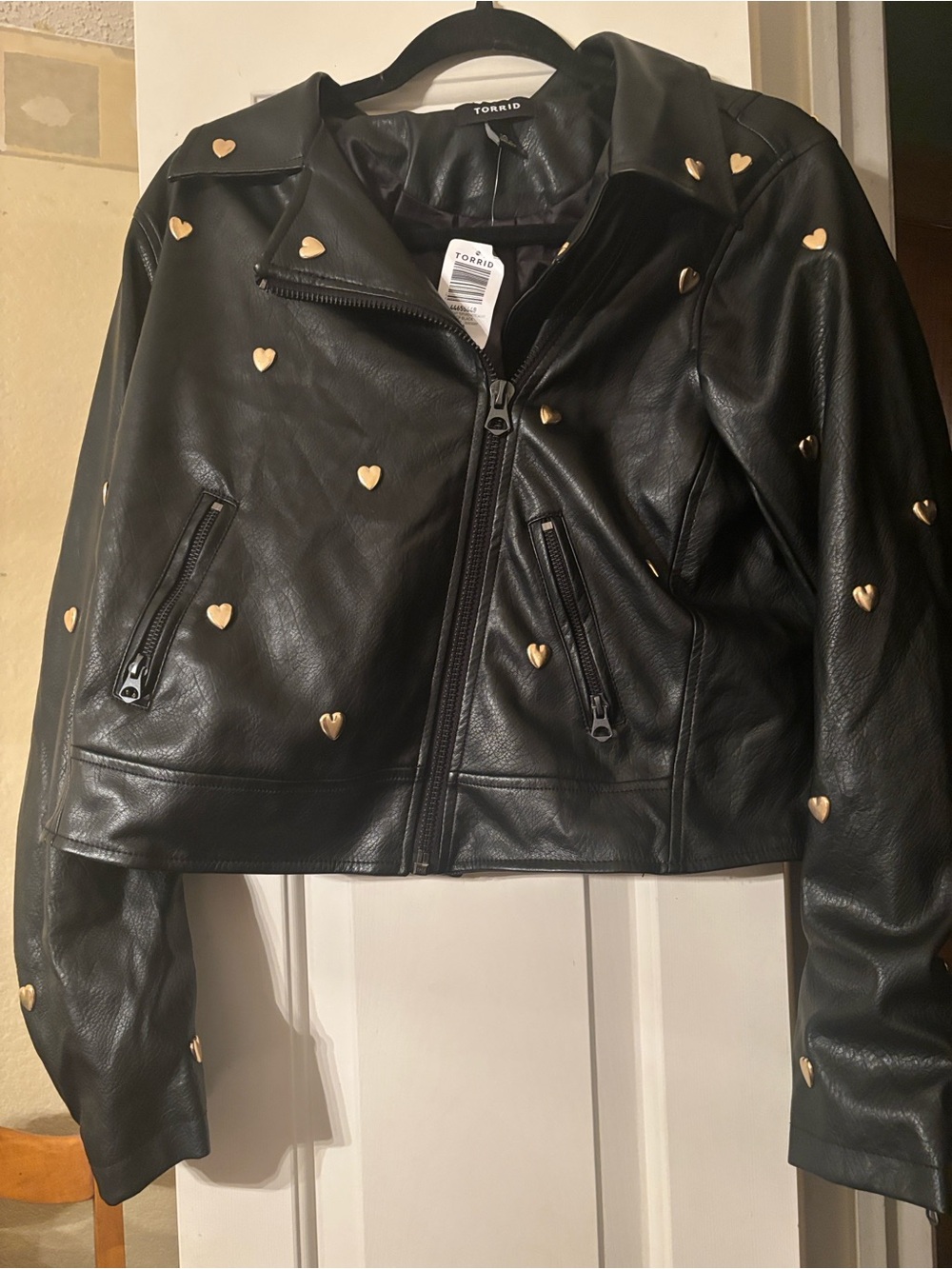 torrid Black Faux Leather Heart-Studded Moto Jacket